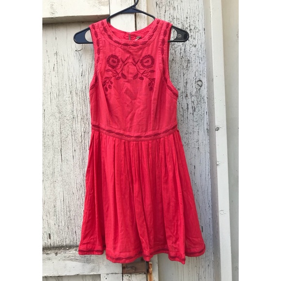 Free People Dresses & Skirts - Free People Red Embroidered Dress Size 4